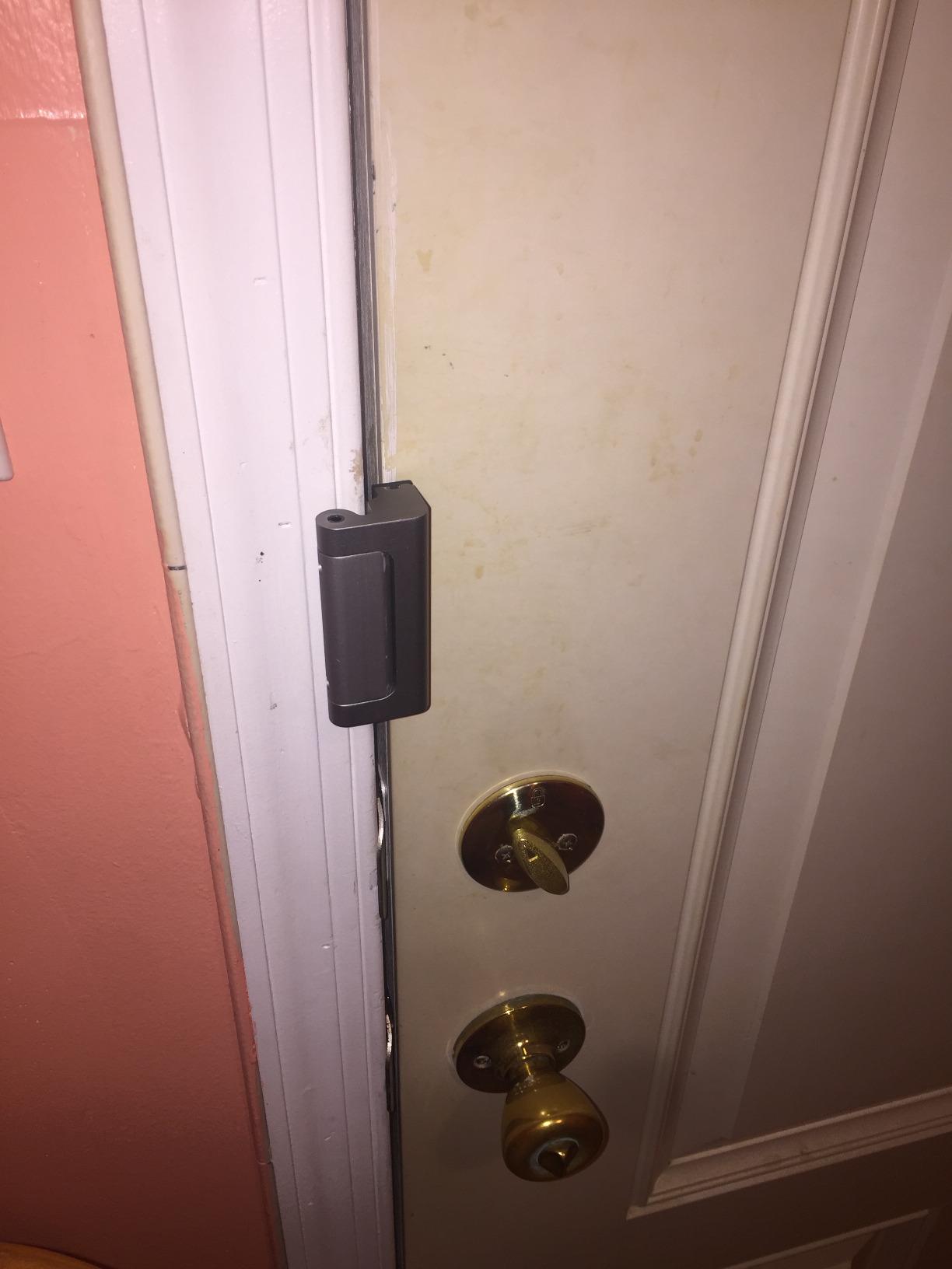 Prime-Line U 10827 Door Reinforcement Lock – Add Extra, High Security to your Home and Prevent Unauthorized Entry – 3 In. Stop, Aluminum Construction, Satin Nickel (Single Pack) customer photo 1