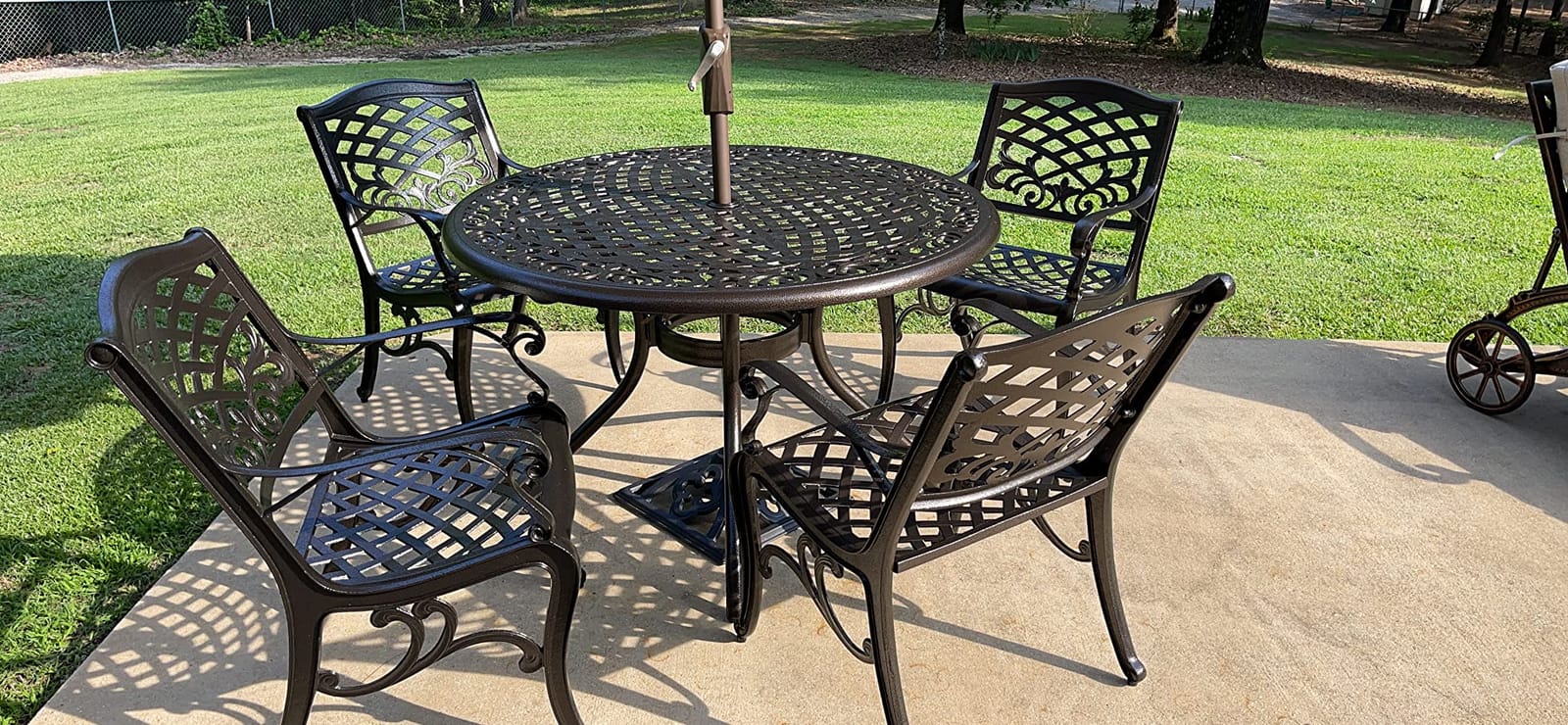 Christopher Knight Home Hallandale Outdoor Cast Aluminum Dining Set for Patio or Deck, 5-Pcs Set, Hammered Bronze customer photo 2