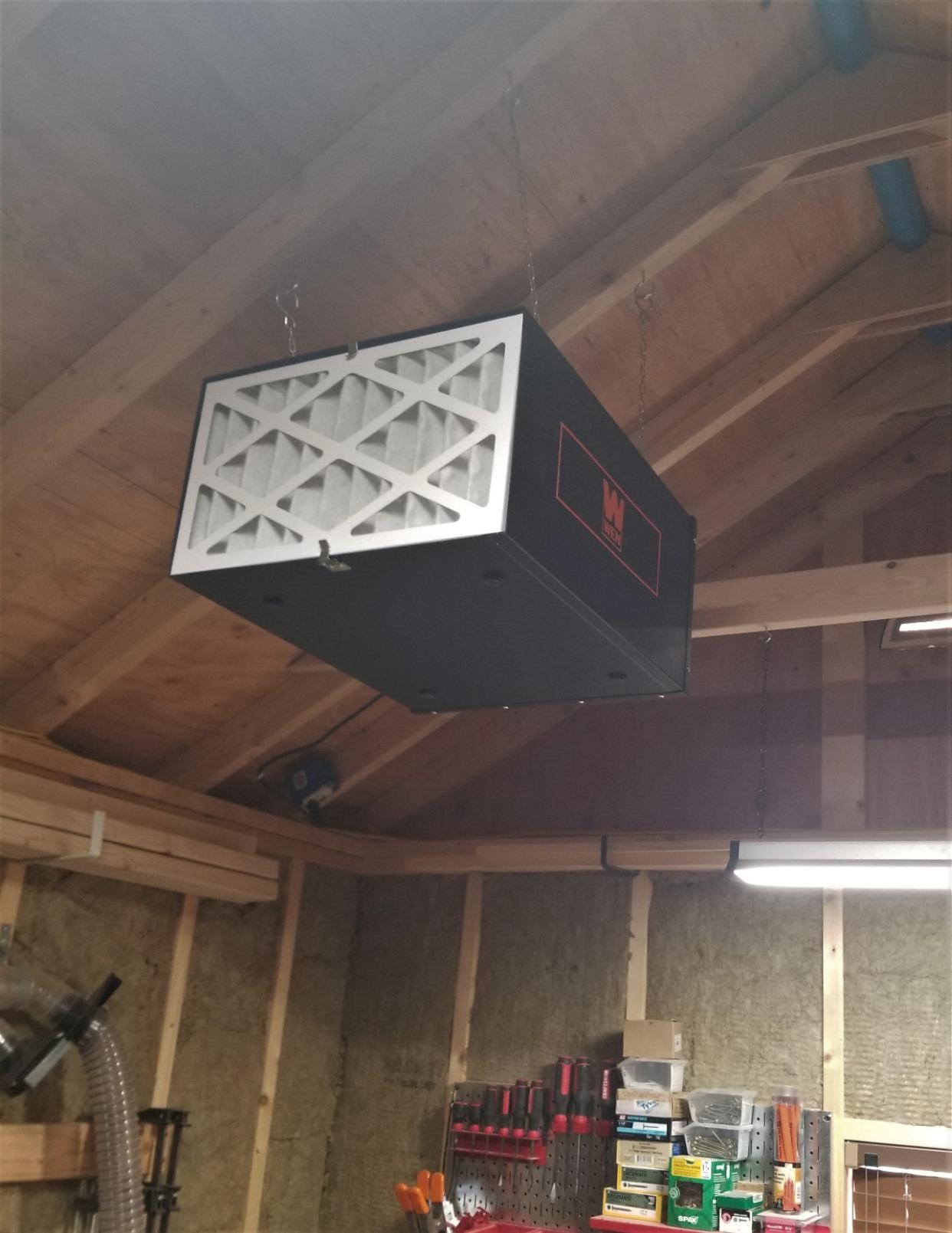 WEN 3410 3-Speed Remote-Controlled Air Filtration System (300/350/400 CFM), Basic w/ RF Remote (400 CFM) , Black customer photo 1