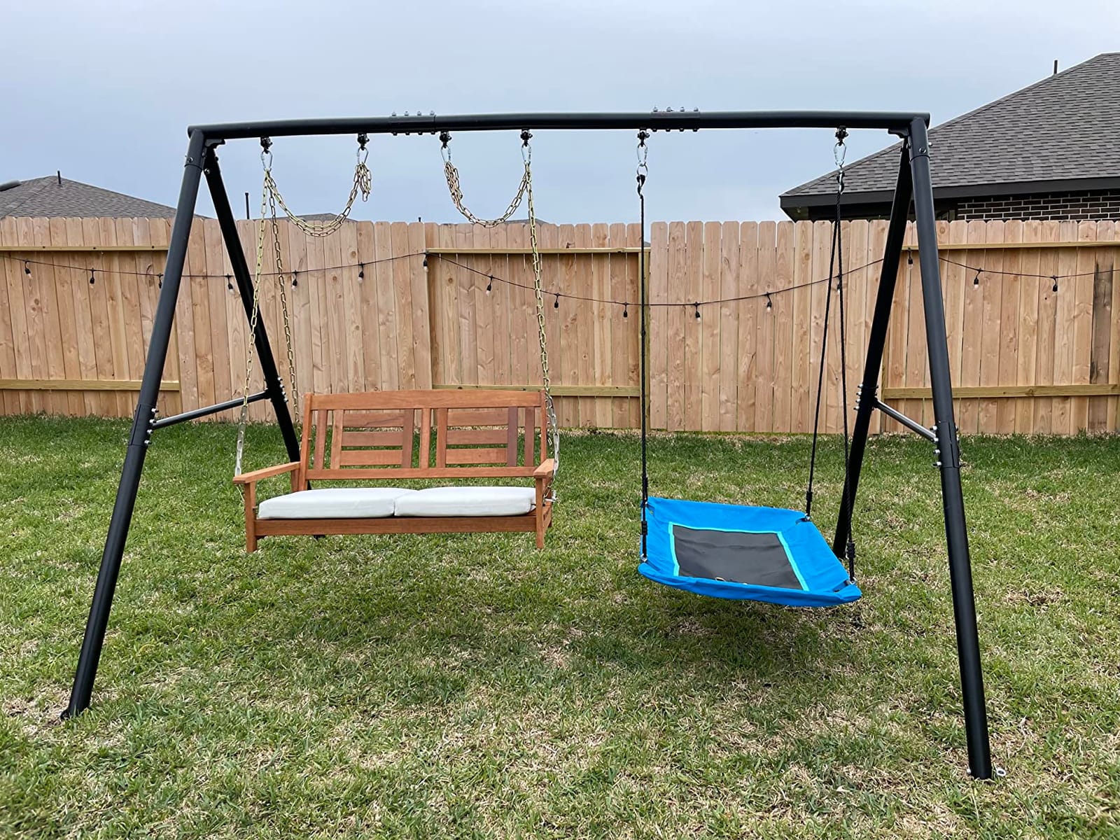 Furinno TIOMAN Hardwood 2-Seater Porch Swing with Chains, Natural customer photo 1