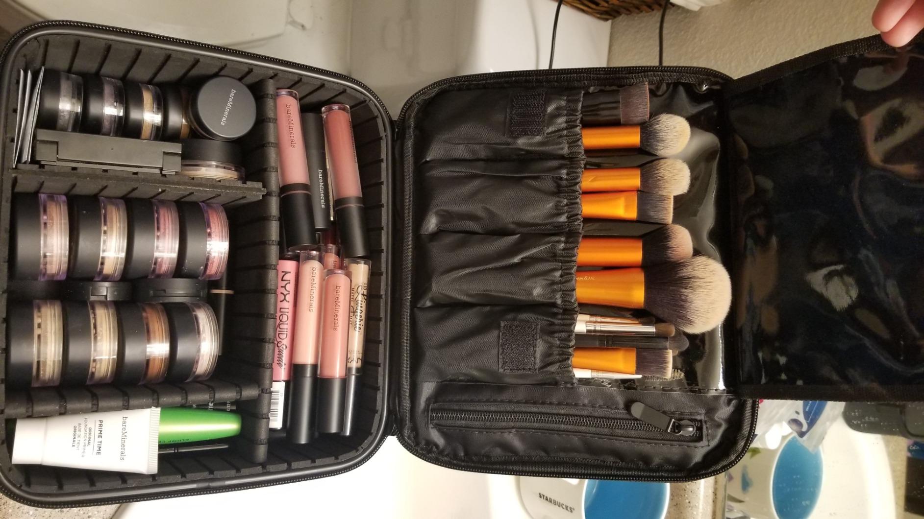 Relavel Travel Makeup Train Case Makeup Cosmetic Case Organizer Portable Artist Storage Bag with Adjustable Dividers for Cosmetics Makeup Brushes Toiletry Jewelry Digital Accessories Black customer photo 2