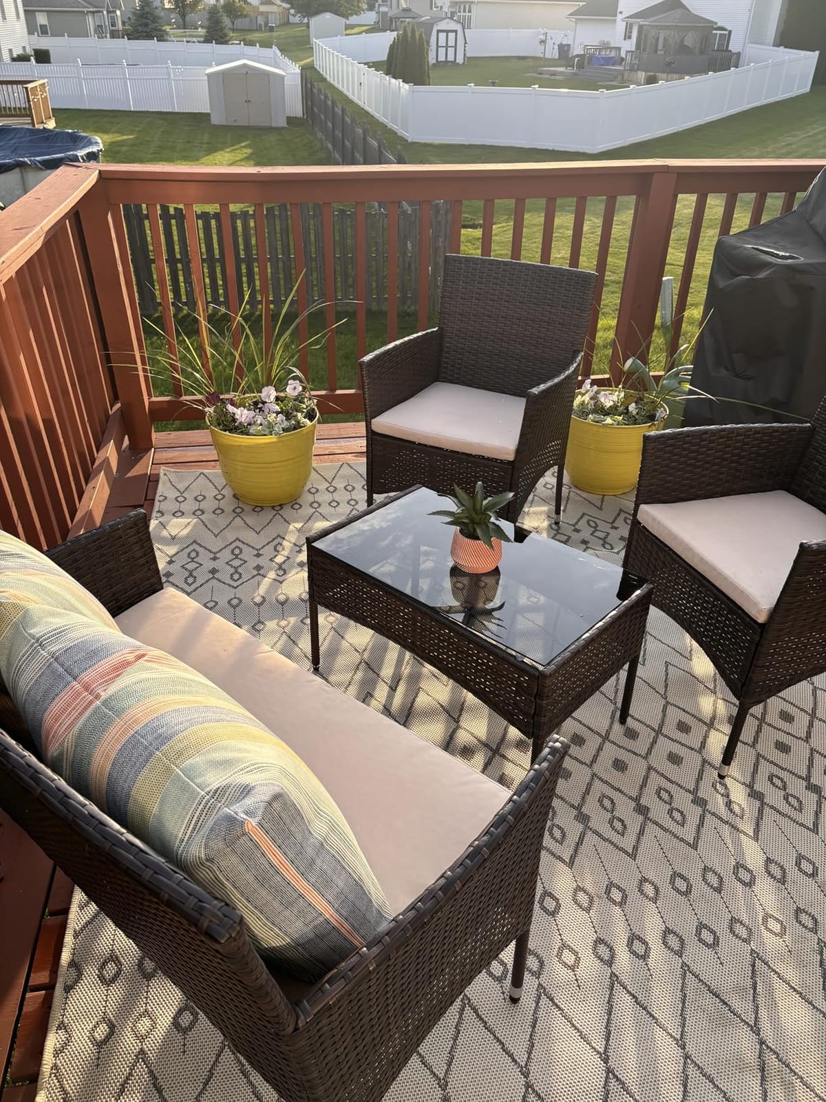 Homall 4 Pieces Outdoor Patio Furniture Set, Rattan Chairs, Brown & Beige customer photo 2