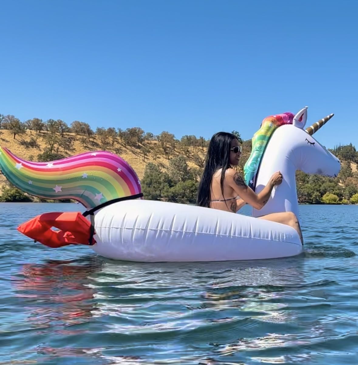 Jasonwell Giant Inflatable Unicorn Pool Float Floatie Ride On with Fast Valves Large Rideable Blow Up Summer Beach Swimming Pool Party Lounge Raft Decorations Toys for Kids Adults customer photo 1