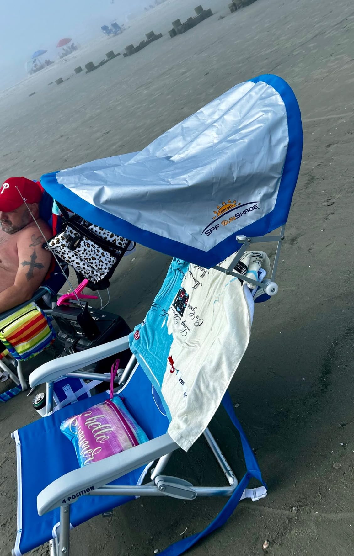 GCI Outdoor Sunshade Backpack Beach Chair | Reclining Folding Canopy Chair with Durable Armrests, Drink Holder & Carry Straps, Perfect for Beach Trips & Picnics — Saybrook Blue customer photo 1