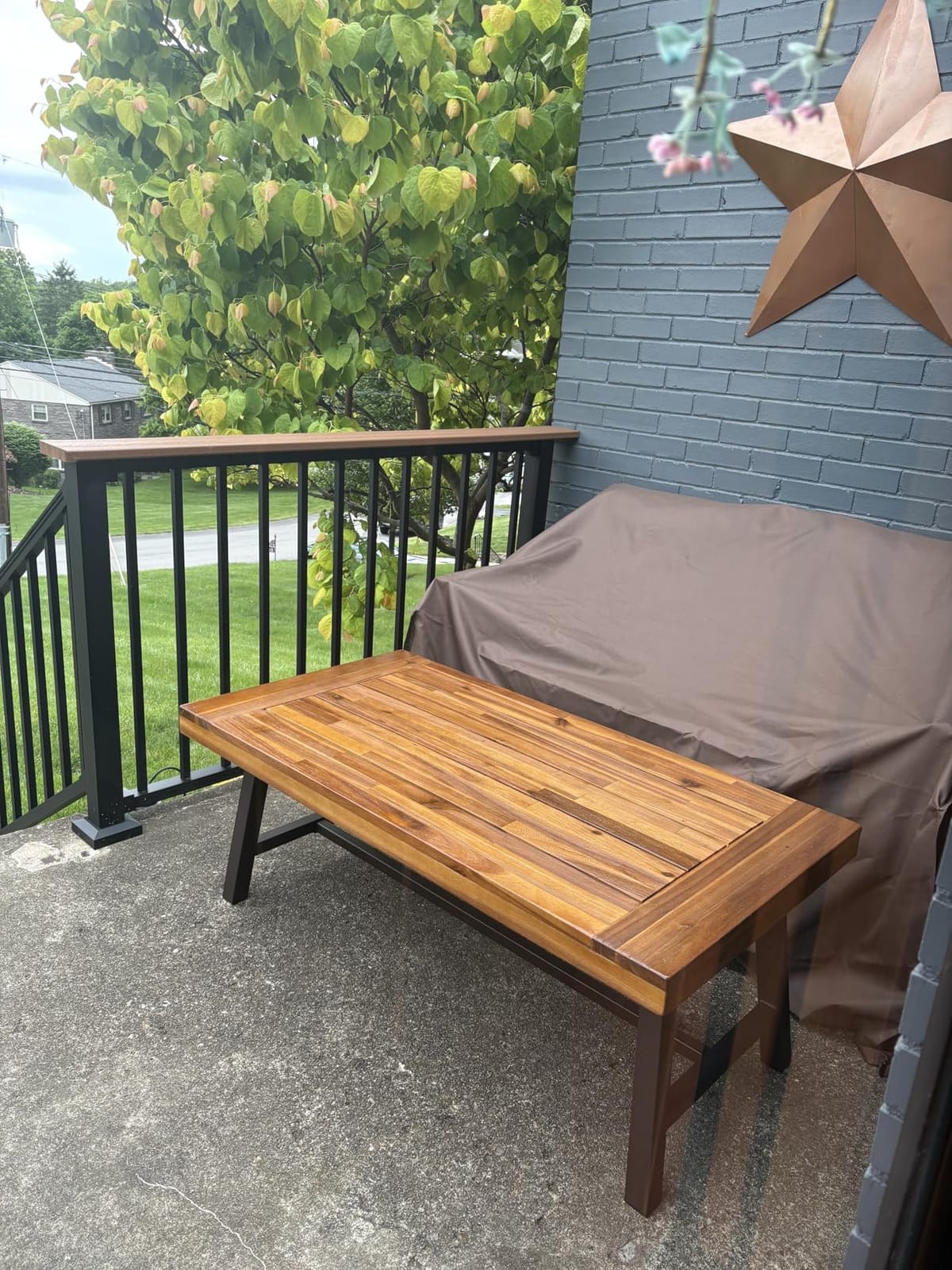 Christopher Knight Home Carlisle Outdoor Acacia Wood Coffee Table, Sandblast/Rustic Metal customer photo 1
