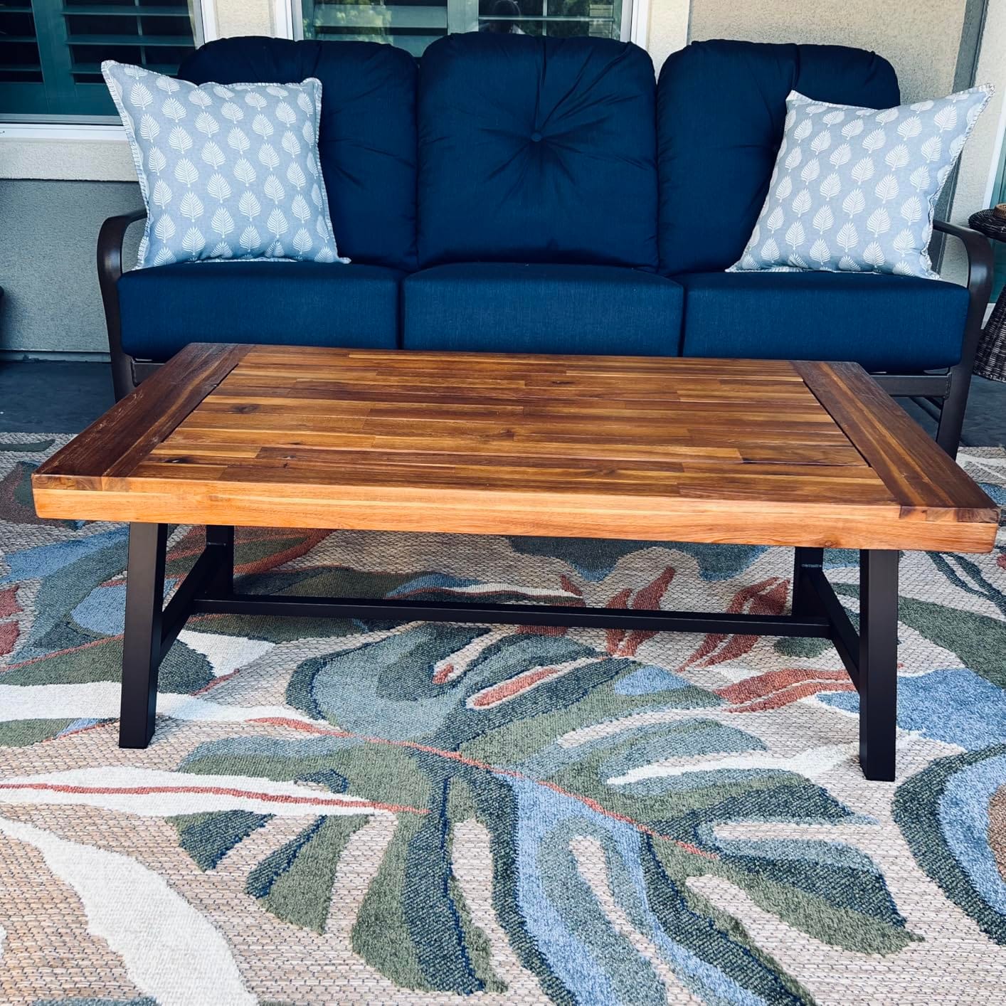 Christopher Knight Home Carlisle Outdoor Acacia Wood Coffee Table, Sandblast/Rustic Metal customer photo 2