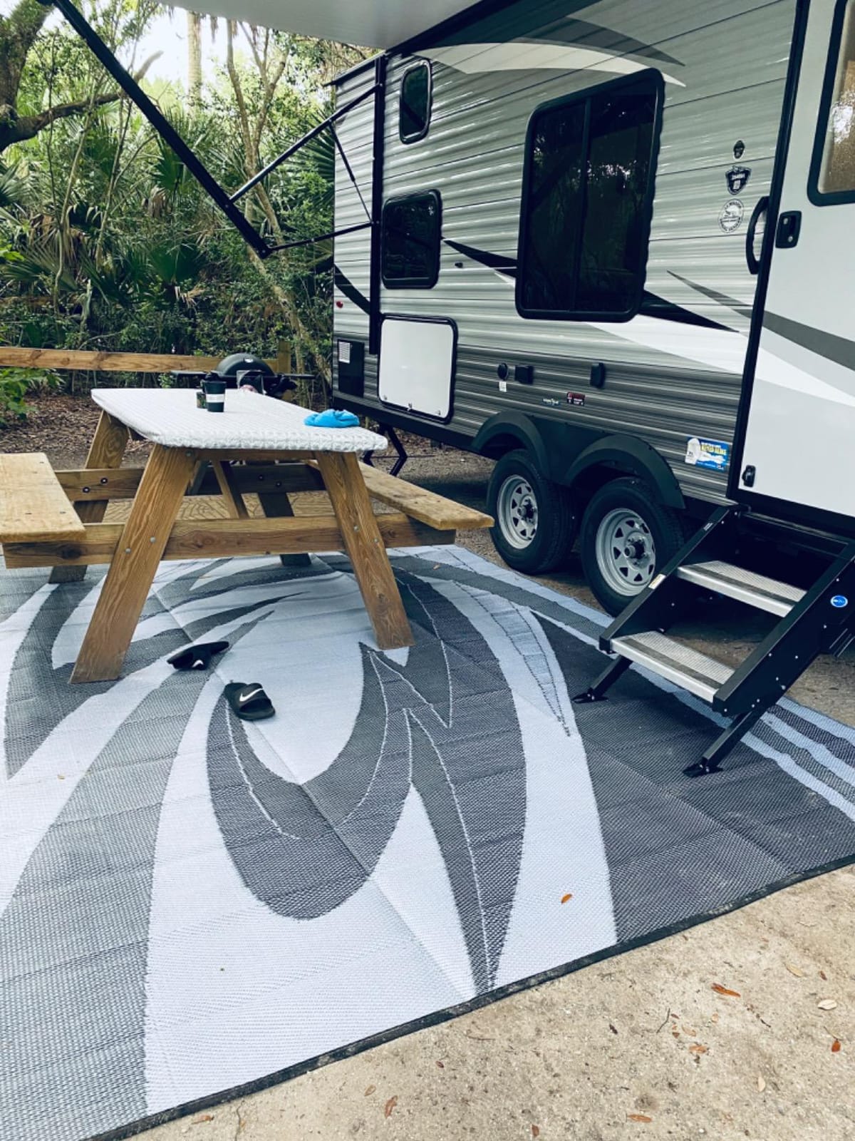 EEZ RV Products 9'x18' GW Heavy Duty Reversible/Durable Outdoor Patio/RVing Mats(9ft x18ft Grey) Come with Large Storage Bag & 6 Sets of Stakes and Washer customer photo 1