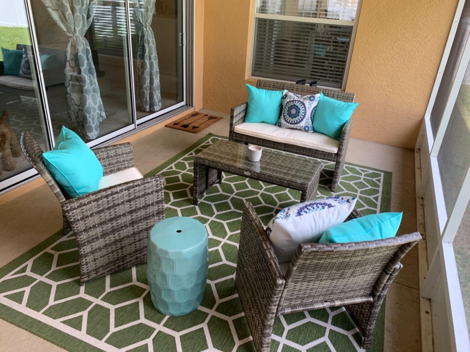 Goplus 4-Piece Rattan Patio Furniture Set, Outdoor Wicker Conversation Sofa with Weather Resistant Cushions and Tempered Glass Tabletop for Lawn Backyard Pool Garden (Beige) customer photo 1