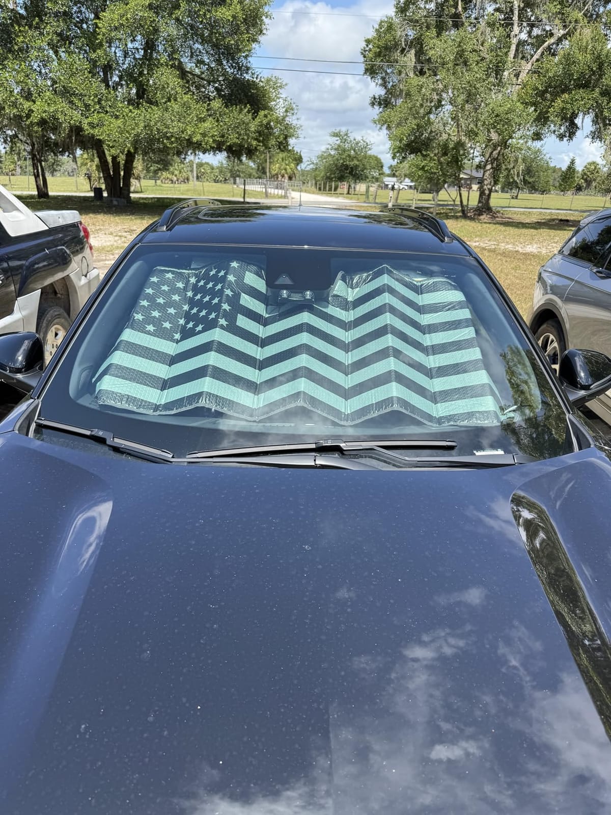 BDK American Flag Windshield Sunshade for Car Truck & SUV - Folding Car Sun Shade for Front Window, Auto Sun Visor Heat Protection, Car Sunscreen Blocks UV Rays and Keeps Vehicle Cool (58 x 27 Inch) customer photo 2