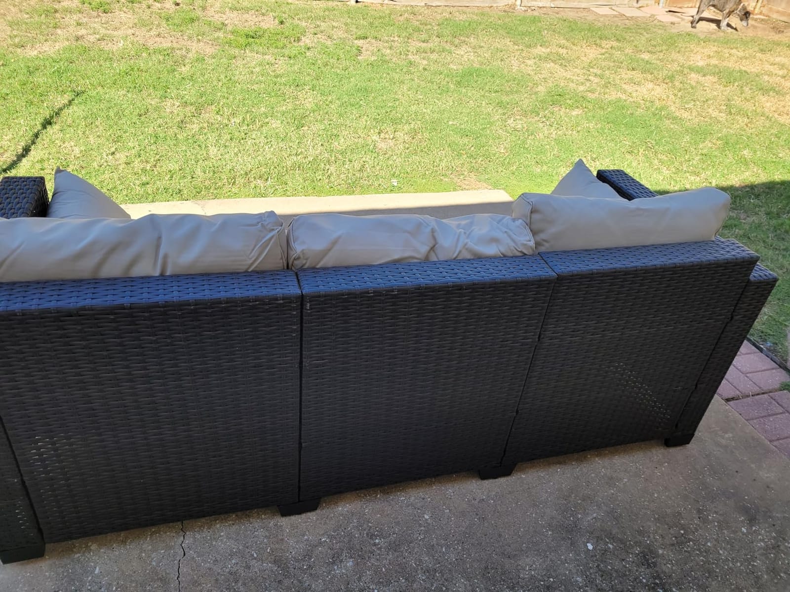 WAROOM Patio Couch PE Rattan 3-Seat Outdoor Sofa Brown Wicker Furniture Set Deep Seating with Anti-Slip Beige Cushion customer photo 2