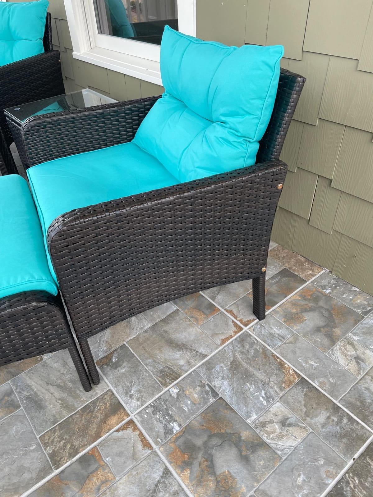 Tangkula 5 Pieces Wicker Patio Furniture Set, PE Rattan Outdoor All Weather Cushioned Sofas and Ottoman Set, 2-Person Outside Conversation Set for Lawn, Poolside, Yard, Balcony, Deck (Turquoise) customer photo 2
