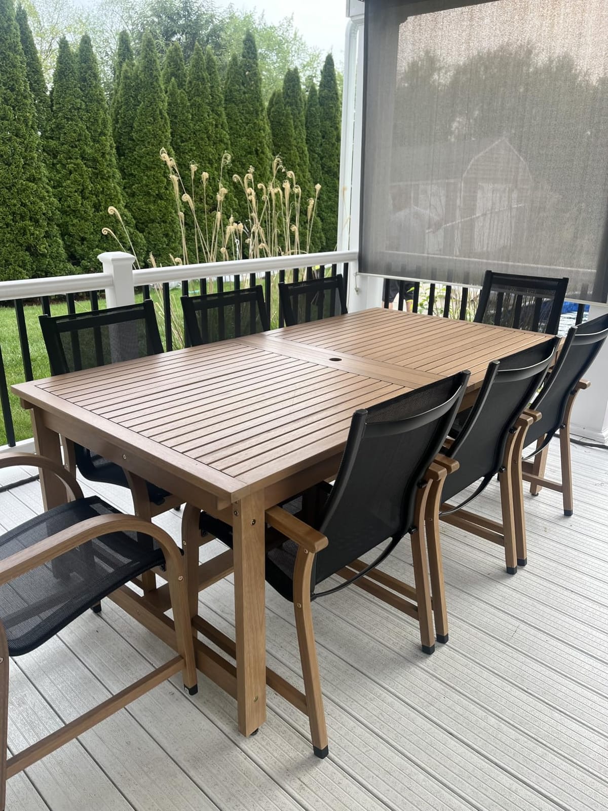 Amazonia Franklin 9-Piece Rectangular Extendable Patio Dining Set Teak Finish and Weather-Net Technology Ideal for Outdoors and Indoors customer photo 1