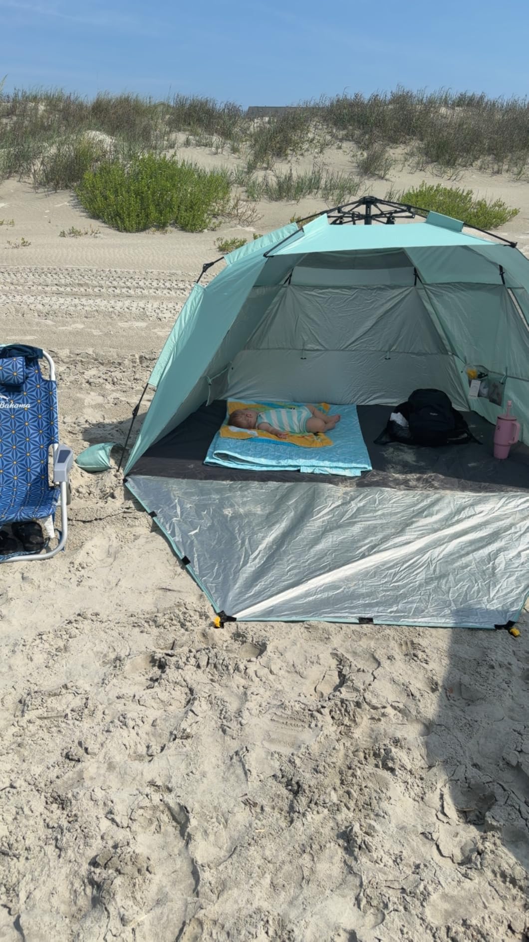 WhiteFang Deluxe Pop Up Beach Tent Sun Shade Shelter for 3-4/5-6 Person, UV Protection, Extendable Floor with 3 Ventilating Windows Plus Carrying Bag, Stakes, and Guy Lines customer photo 1