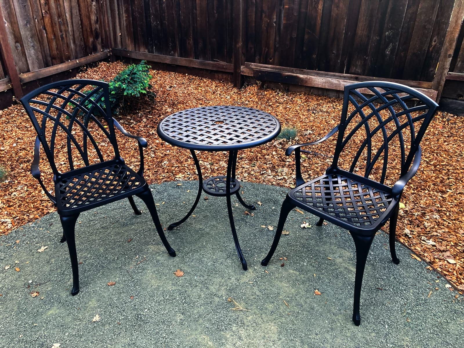 NUU GARDEN Patio Bistro Sets 3 Piece Cast Aluminum Bistro Table and Chairs Set with Umbrella Hole Bistro Set of 2 for Patio Backyard, Black customer photo 1