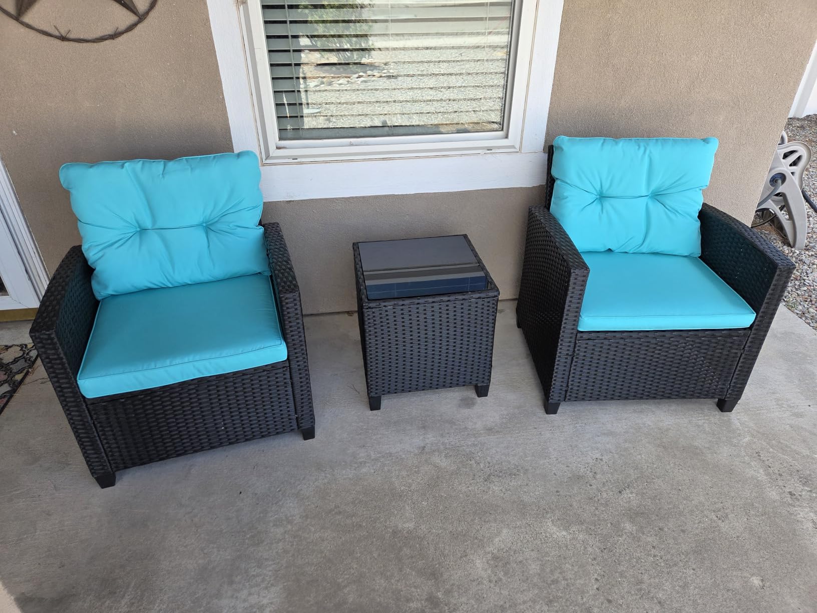 Tangkula 3 Pieces Patio Furniture Set, PE Rattan Wicker 3 Pcs Outdoor Sofa Set w/Washable Cushion and Tempered Glass Tabletop, Conversation Furniture for Garden Poolside Balcony (Beige) customer photo 1