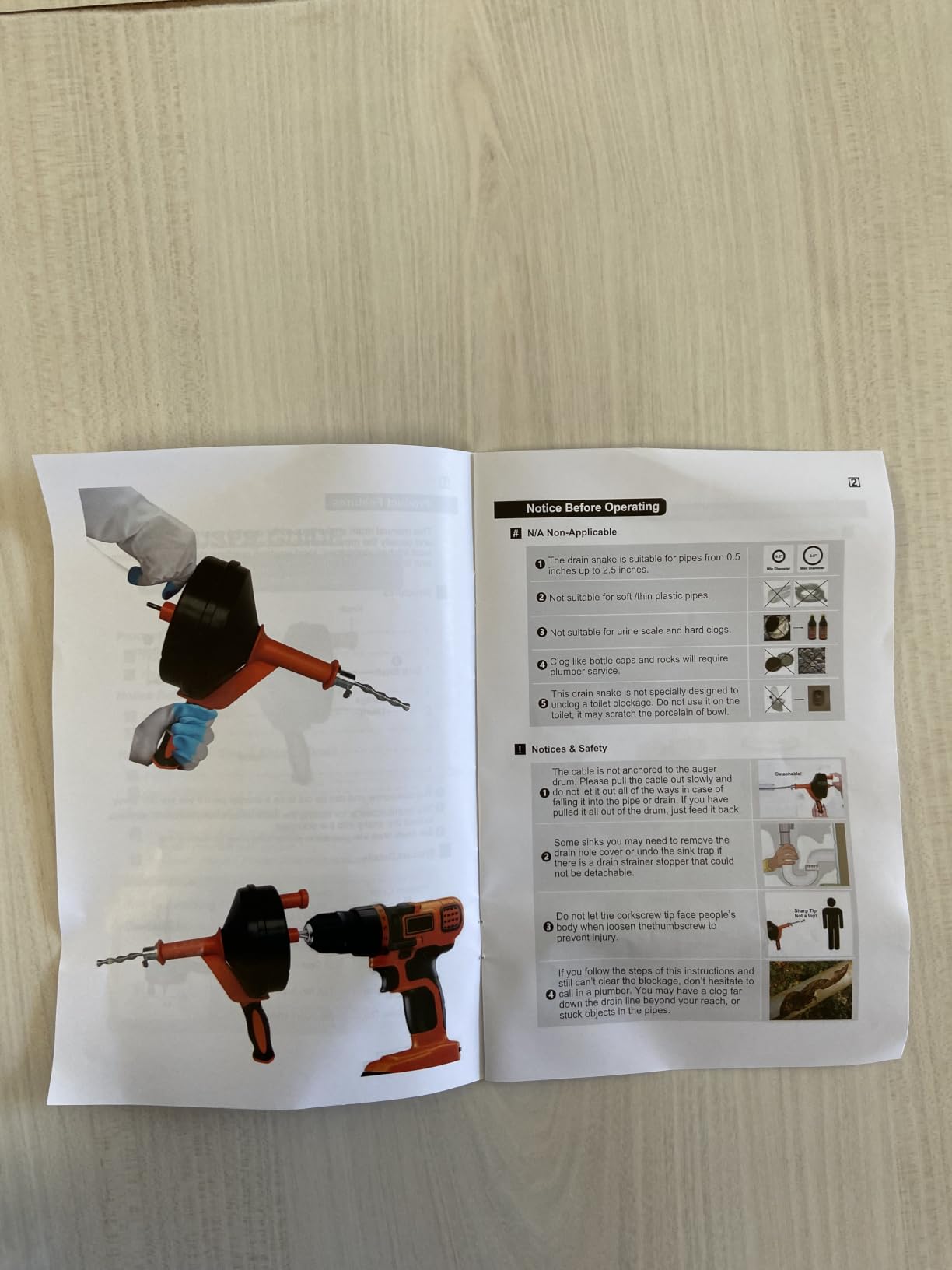 Drain Auger, Clog Remover with Drill Adapter, 25 Feet Flexible Plumbing Snake Use Manually or Powered for Kitchen, Bathroom and Shower Sink, Comes with Gloves (orange) customer photo 2