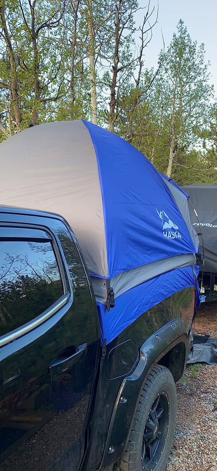 Hasika Double Layer Pickup Truck Bed Tent with Awning, PU3000mm Waterproof Camping Shelter, Fits 5 to 6.5 ft Short Bed/Regular Bed, Blue/Grey customer photo 2