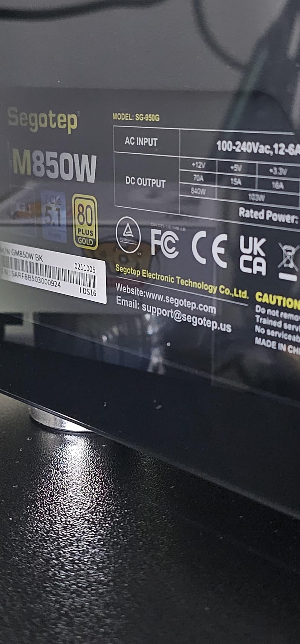 Segotep GM850 850W Power Supply, 80 Plus Gold Certified, PCIe 5.1 & ATX 3.1 customer photo 1