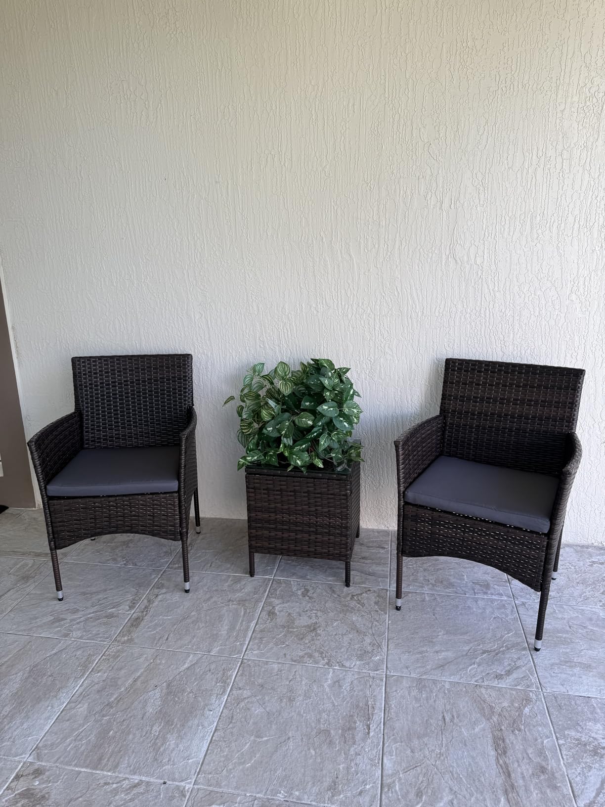 Greesum 3 Pieces Patio Furniture Sets Outdoor PE Wicker Chairs,Beige customer photo 2
