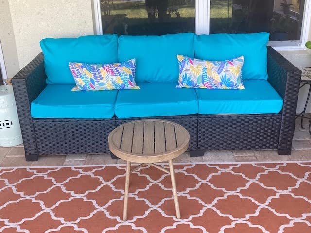 Valita Patio Furniture 3-seat Sofa Brown Wicker Outdoor Furniture Outdoor Couch Deep Seat High Backrest Waterproof Cover Anti-Slip Washable Cushions, Navy Blue customer photo 2