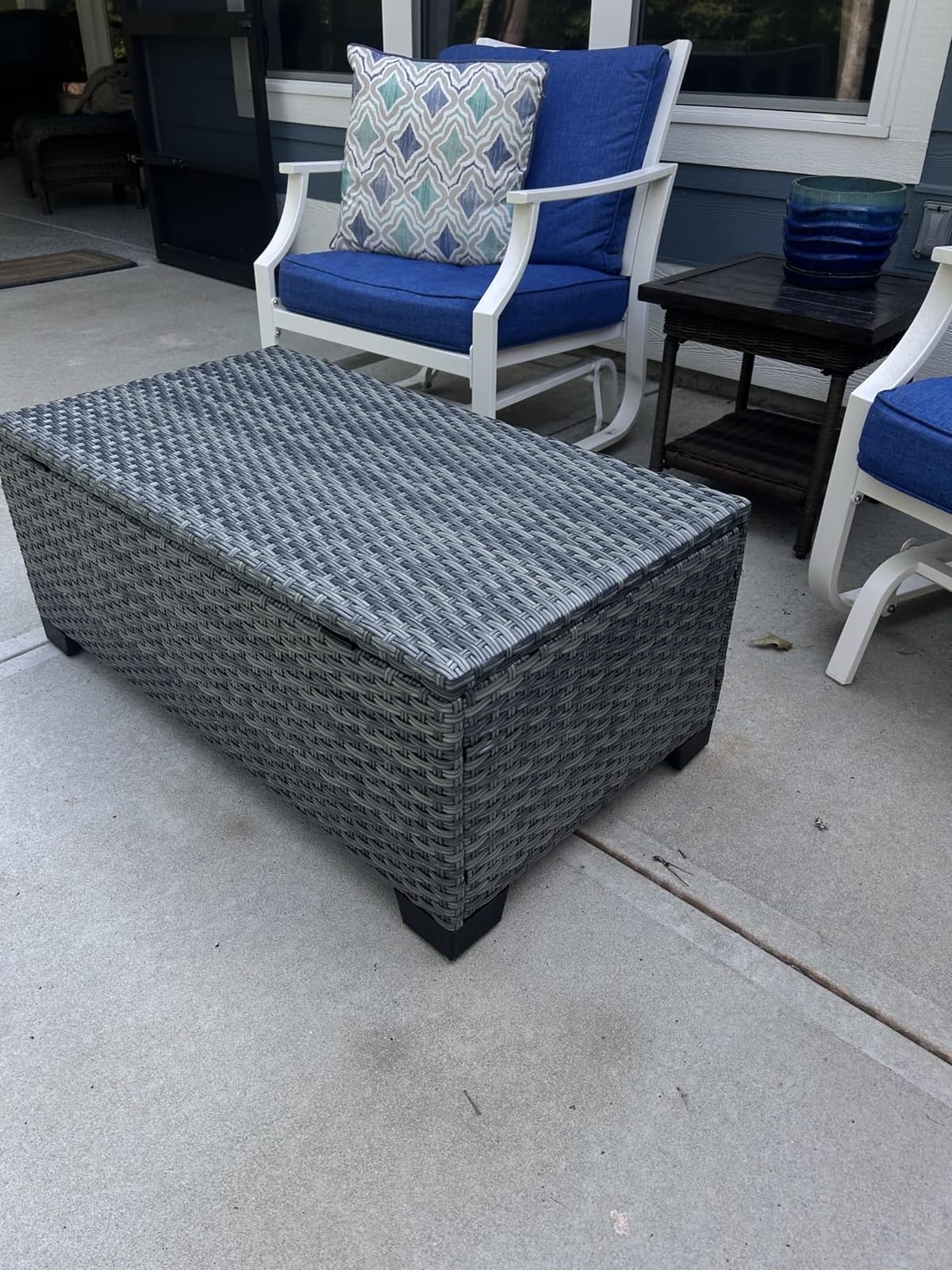Rattaner Patio Coffee Table with Storage Wicker Outdoor Coffee Table and All-Weather Wicker Side Table with Waterproof Cover, Black customer photo 2