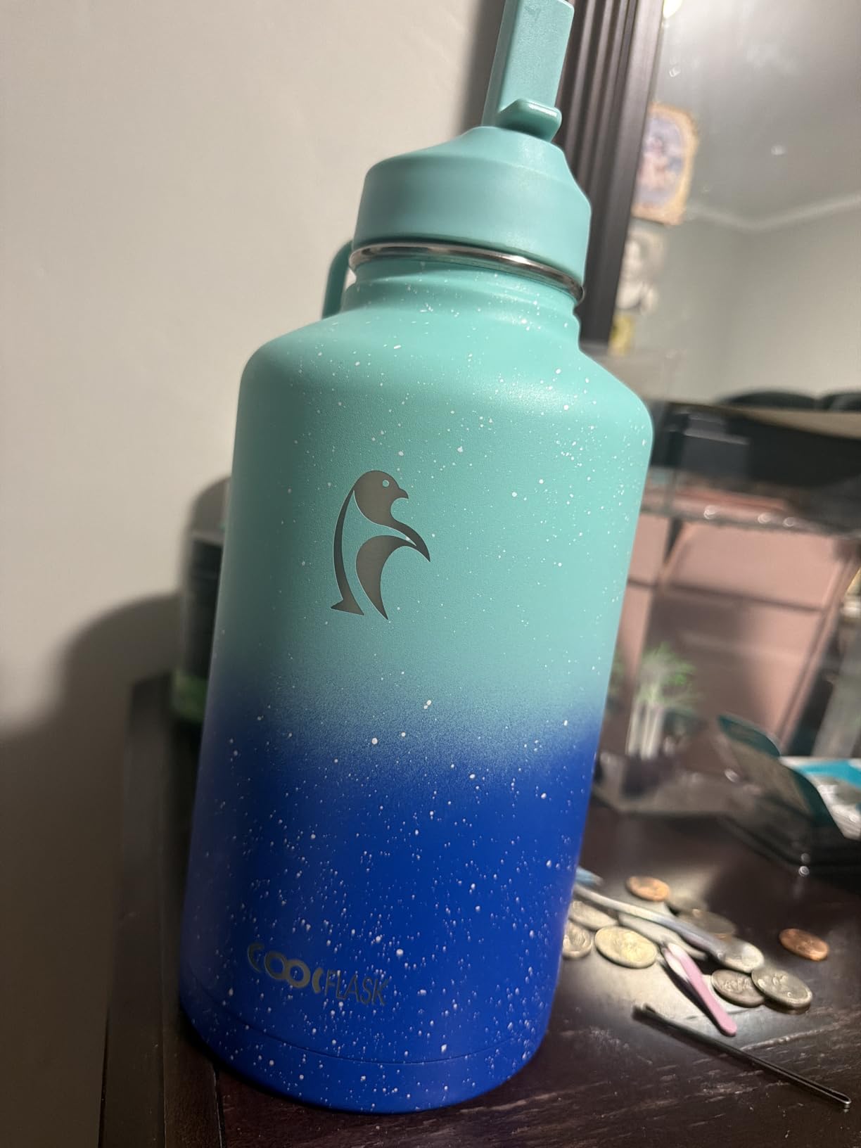 Coolflask Half Gallon Water Bottle Insulated with Straw & 3 Leakproof Lids customer photo 1