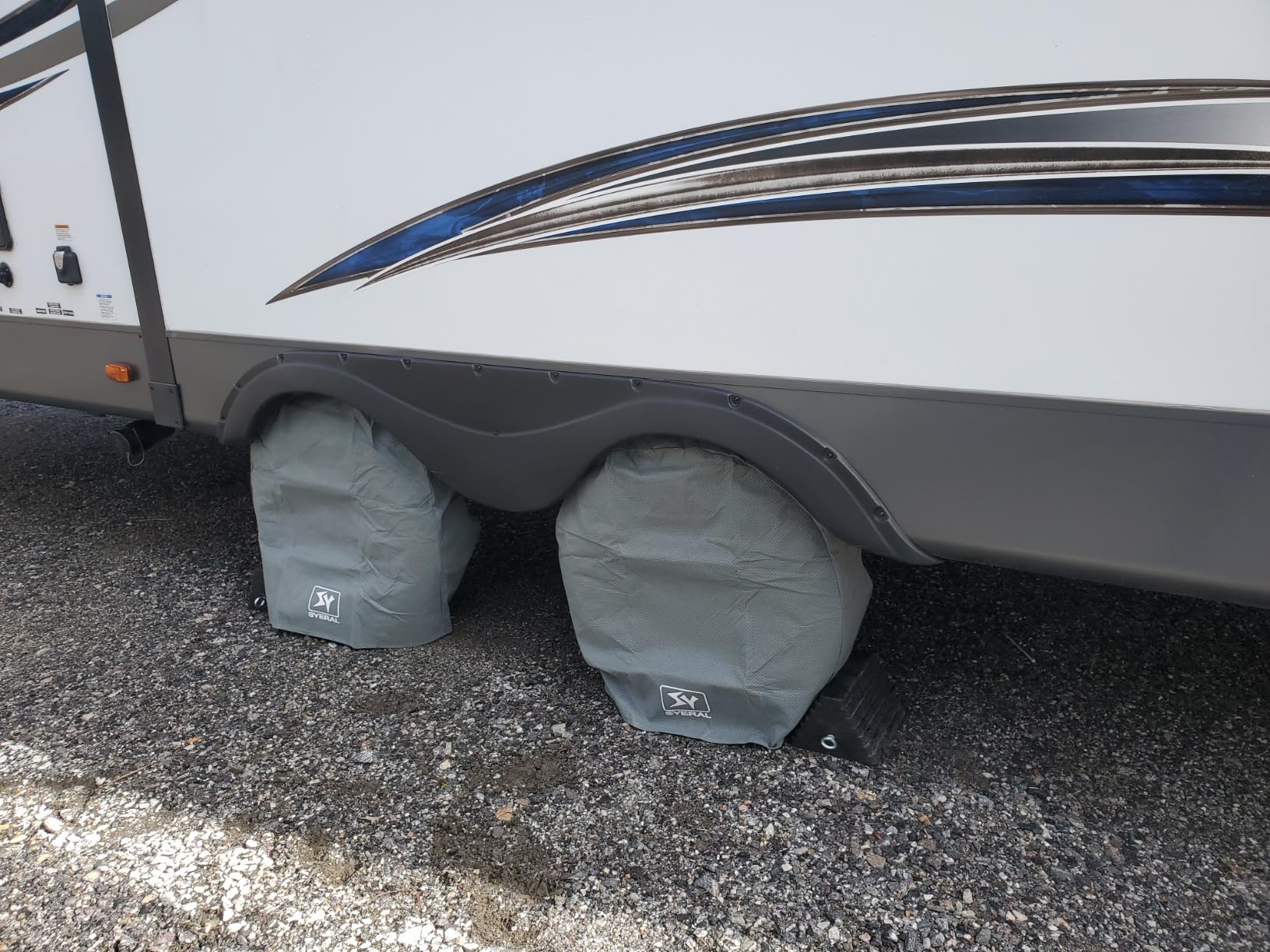 SYERAL Tire Covers Set of 4,Upgraded 5 Layer Nonwoven RV Wheel Covers, Waterproof Anti-UV Snow Sun Rain Tire Protectors Covers for Trailer,Camper,RV,Truck,SUV,30-32inch(L) Gray customer photo 1
