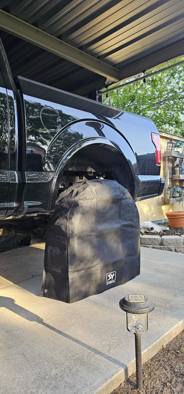 SYERAL Tire Covers Set of 4,Upgraded 5 Layer Nonwoven RV Wheel Covers, Waterproof Anti-UV Snow Sun Rain Tire Protectors Covers for Trailer,Camper,RV,Truck,SUV,30-32inch(L) Gray customer photo 2