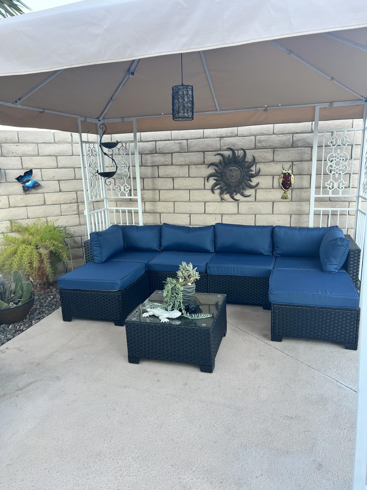 Lviden 7 Pieces Outdoor PE Wicker Furniture Set Patio Rattan Sectional Conversation Sofa Set with Khaki Cushions and Glass Top Table customer photo 2