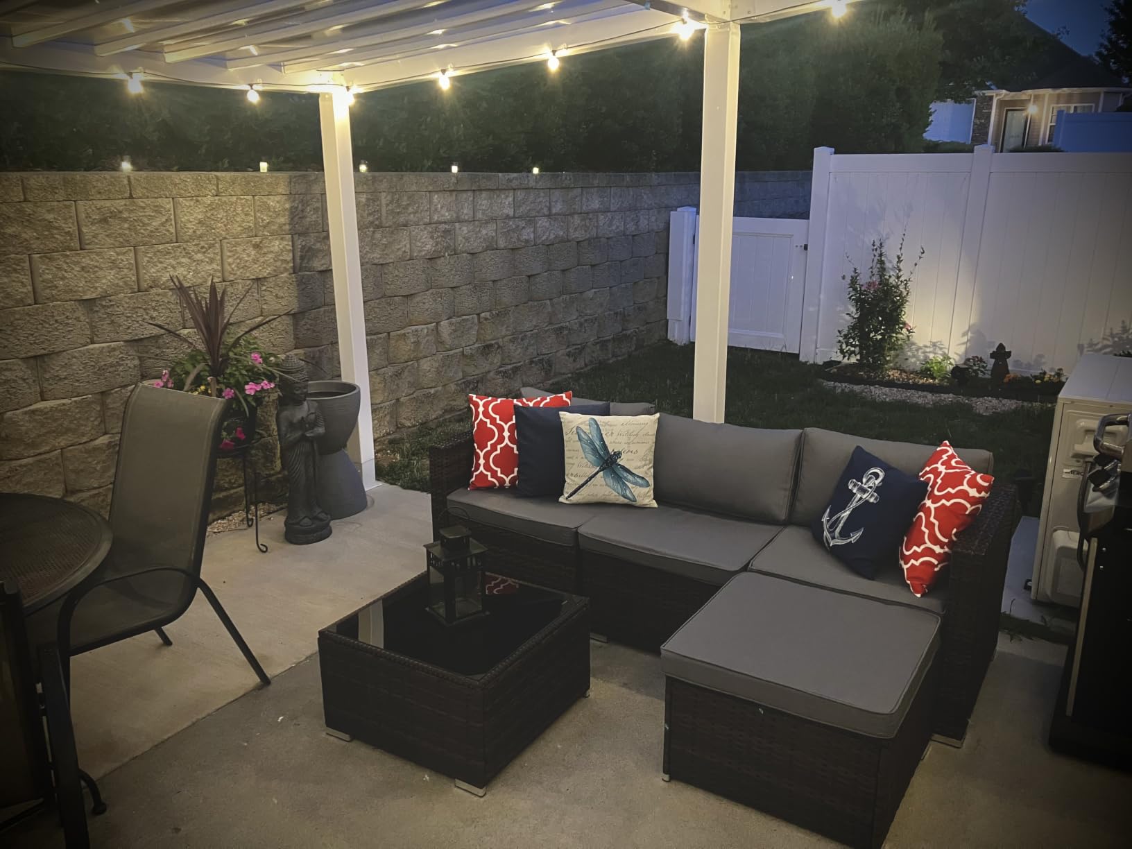 Aiho 5 Pieces Patio Furniture Set All-Weather Outdoor Wicker Sectional Patio Furniture with Cushion and Glass Table (Grey) customer photo 2