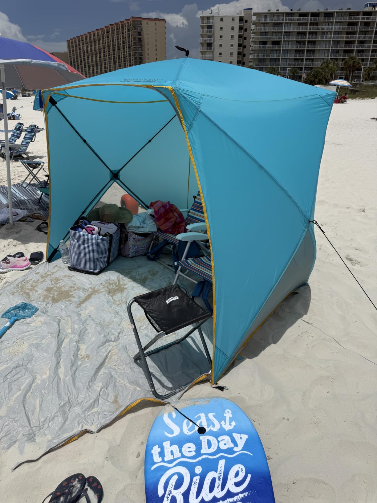 Old Bahama Bay Pop Up Beach Tent, Portable Shade Sun Shelter UPF50+ UV Protection for 4 Person Extendable Floor for Fishing Hiking Camping, Waterproof Windproof(Blue) customer photo 1