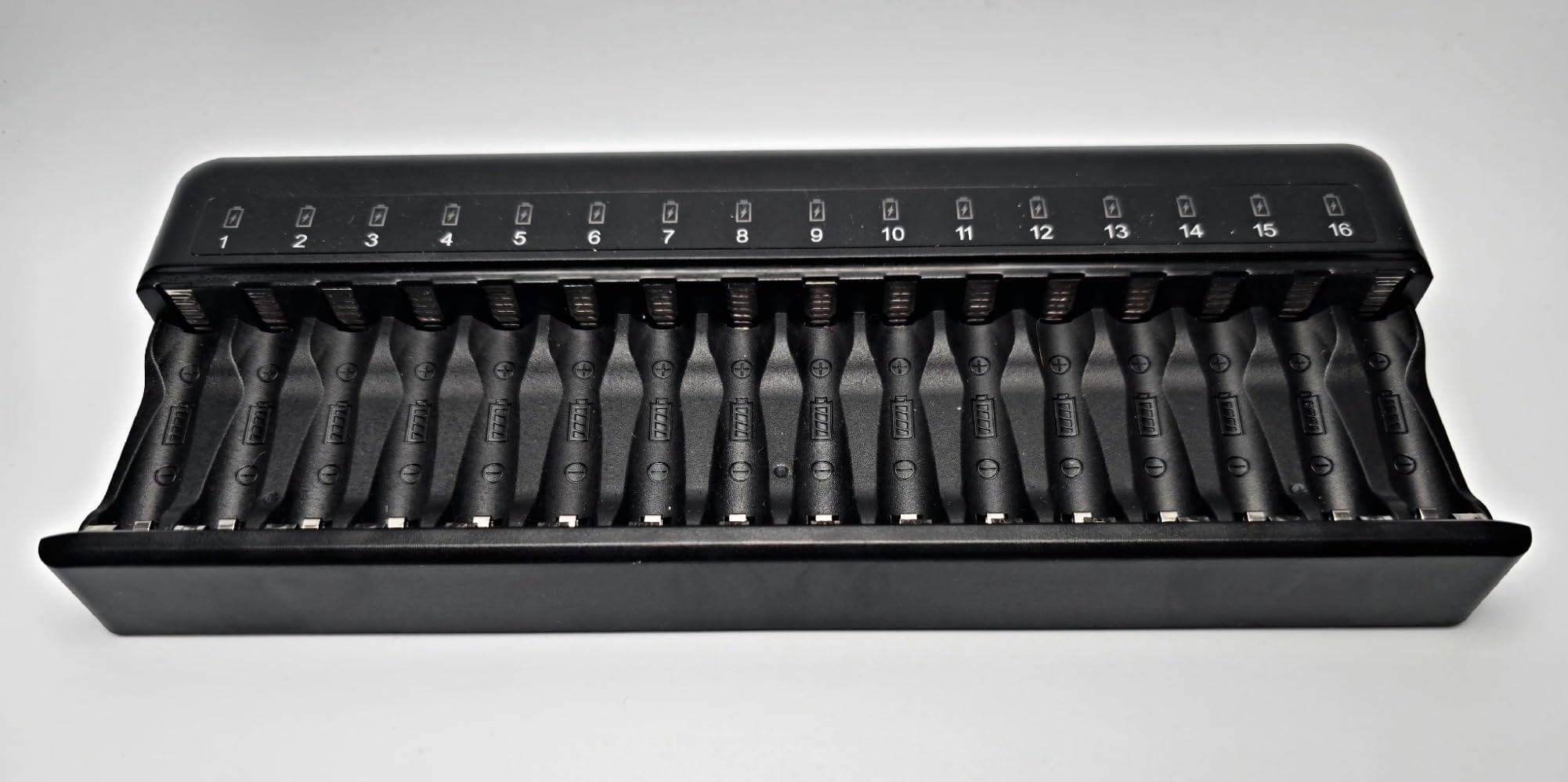 BONAI AA AAA Battery Charger 16 Bay for NiMH Rechargeable Batteries Independent Control with LED Light and Standard American AC Charging Plug, Battery not Included - Black customer photo 1