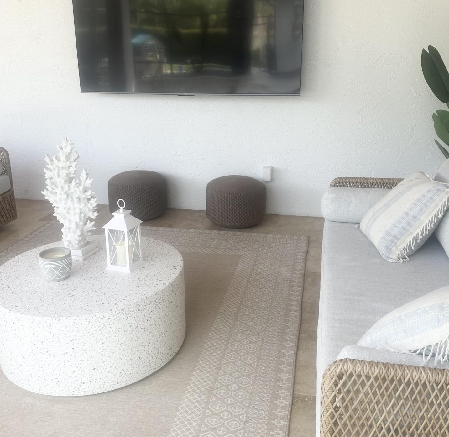 BIRDROCK HOME Indoor Outdoor Pouf Ottoman Foot Rest, Mist, 20”x20”x16” customer photo 2