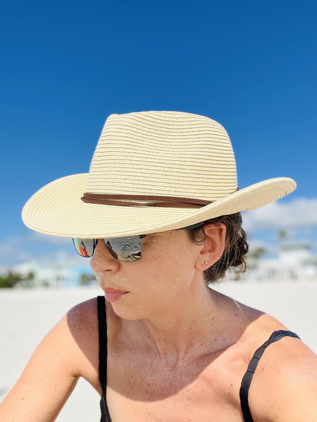 FURTALK Sun Hat Panama Fedora Straw Beach Hat with Wind Lanyard UPF customer photo 1