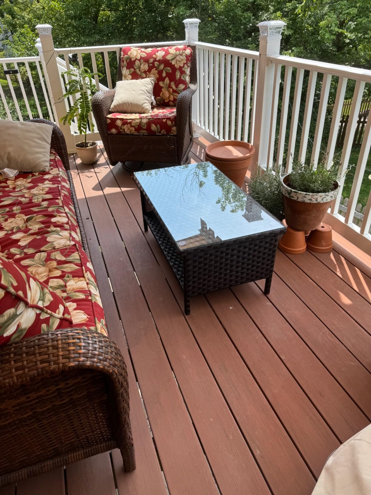Outdoor Wicker Coffee Table Patio Furniture Garden Rattan 2-Layer Glass Table with Storage and Furniture Cover, Brown customer photo 1