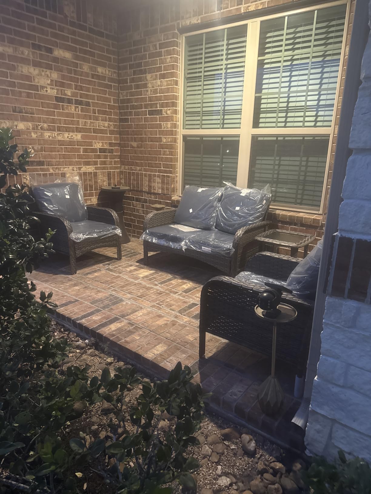 ovios 4-Piece Patio Furniture Set, Outdoor Wicker Sofa with Chairs Coffee Table, High Back Rattan Couch Loveseat with Comfy Cushions for Porch Yard Deck, Denim Blue customer photo 2