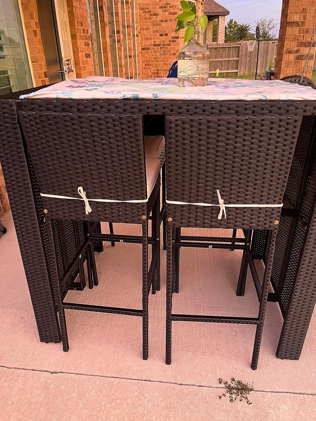 Tangkula 5 Piece Patio Wicker Bar Set, Patiojoy Outdoor Acacia Wood Bar Height Table & 4 Rattan Bar Stool Chairs with Backrest and Footrest, Outdoor Dining Bistro Set customer photo 1