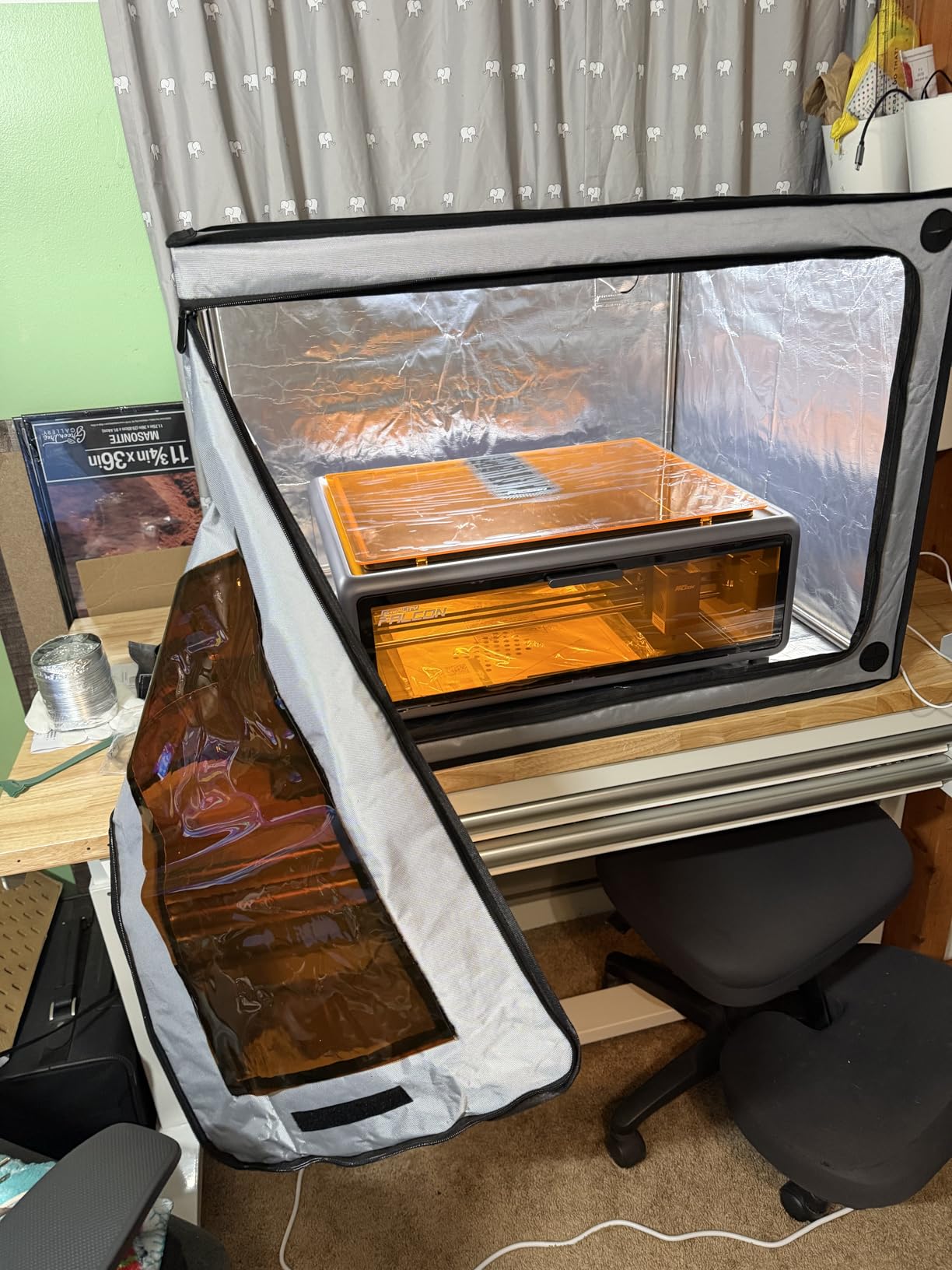 3-in-1 Multifunctional 3D Printer Enclosure Laser Engraver Eye Protective Shield Cover Resin 3D Printer Fireproof Tent with Fume Extractor Smoker Absorber Filament Dryer Dust Cover (3in1 Tent) customer photo 1