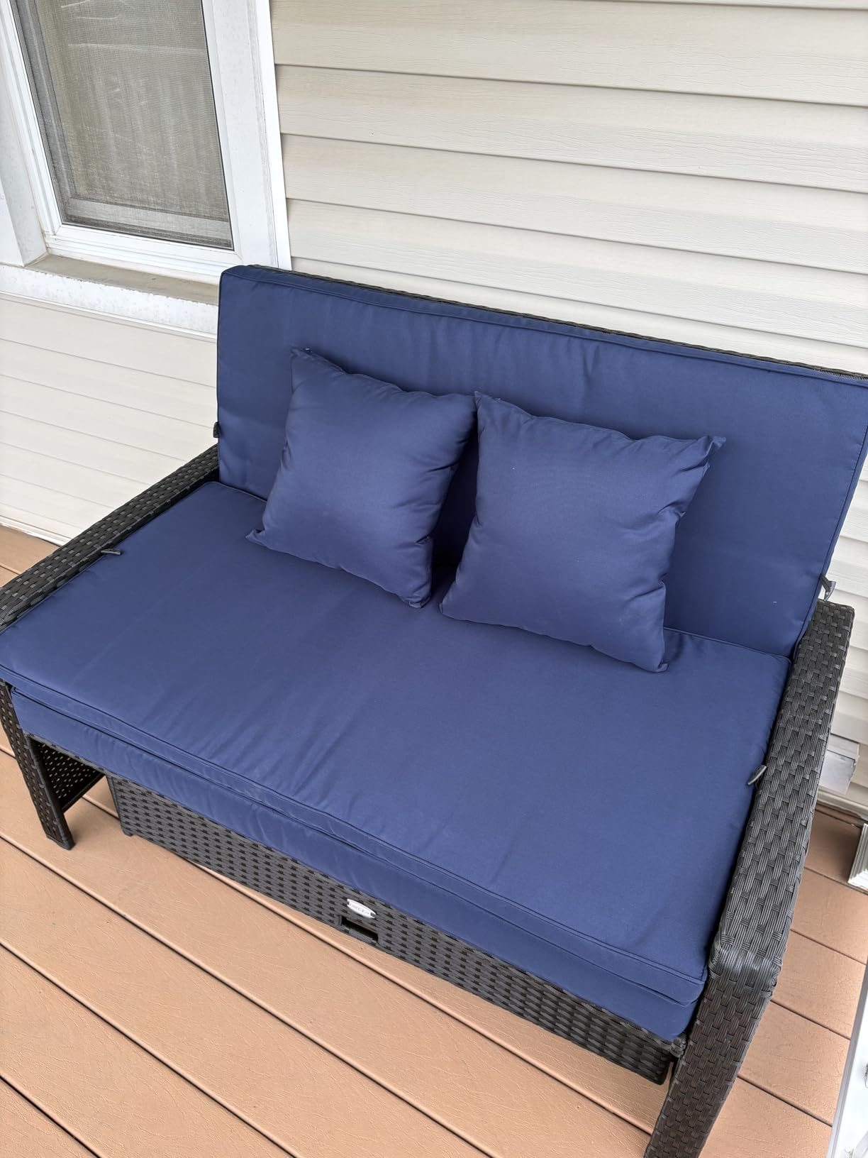 Tangkula Patio Rattan Daybed with 4-Level Adjustable Backrest, Outdoor PE Wicker Loveseat with Storage Ottoman & Folding Side Tray, Double Sunbed Lounger for Balcony, Backyard & Poolside customer photo 2