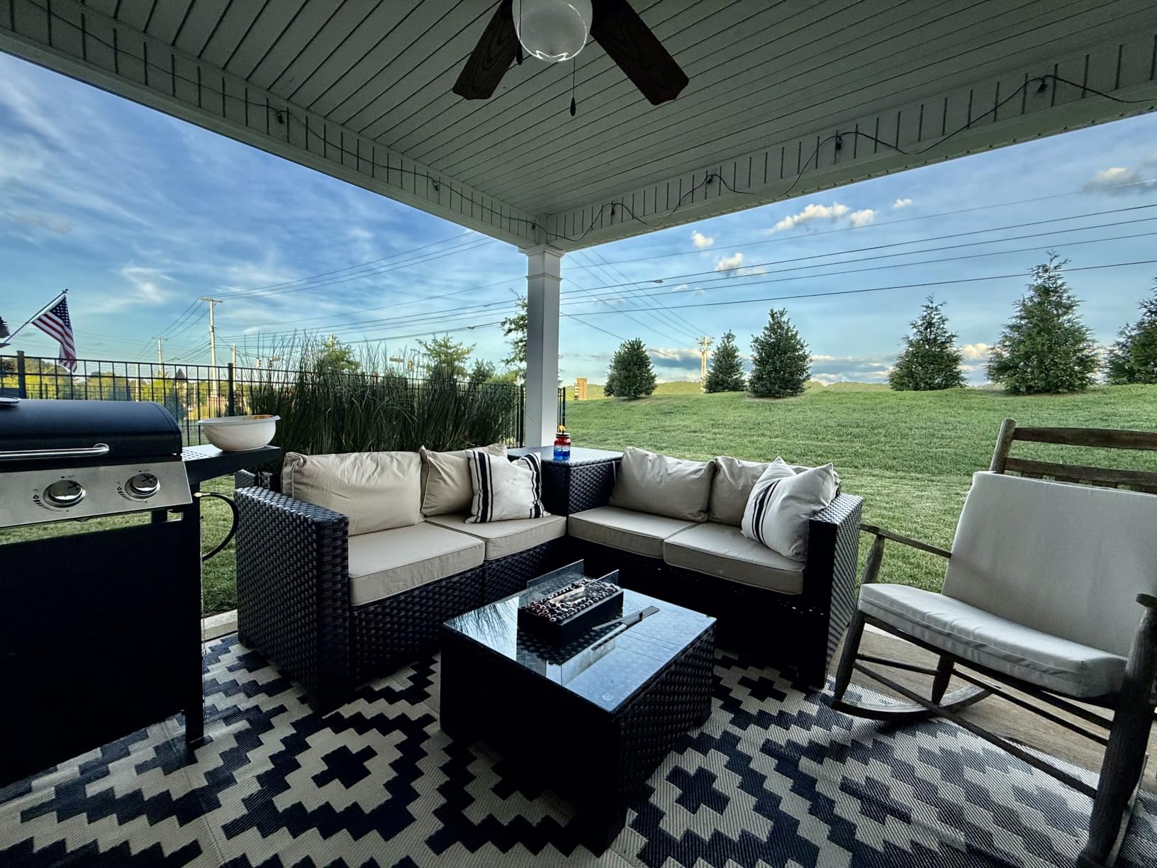 WAROOM Patio Furniture Set 4 Piece Conversation Sets Black Rattan Outdoor Couch Loveseat Wicker Sectional Sofa with Storage Box Glass Top Table, Grey Cushion customer photo 2