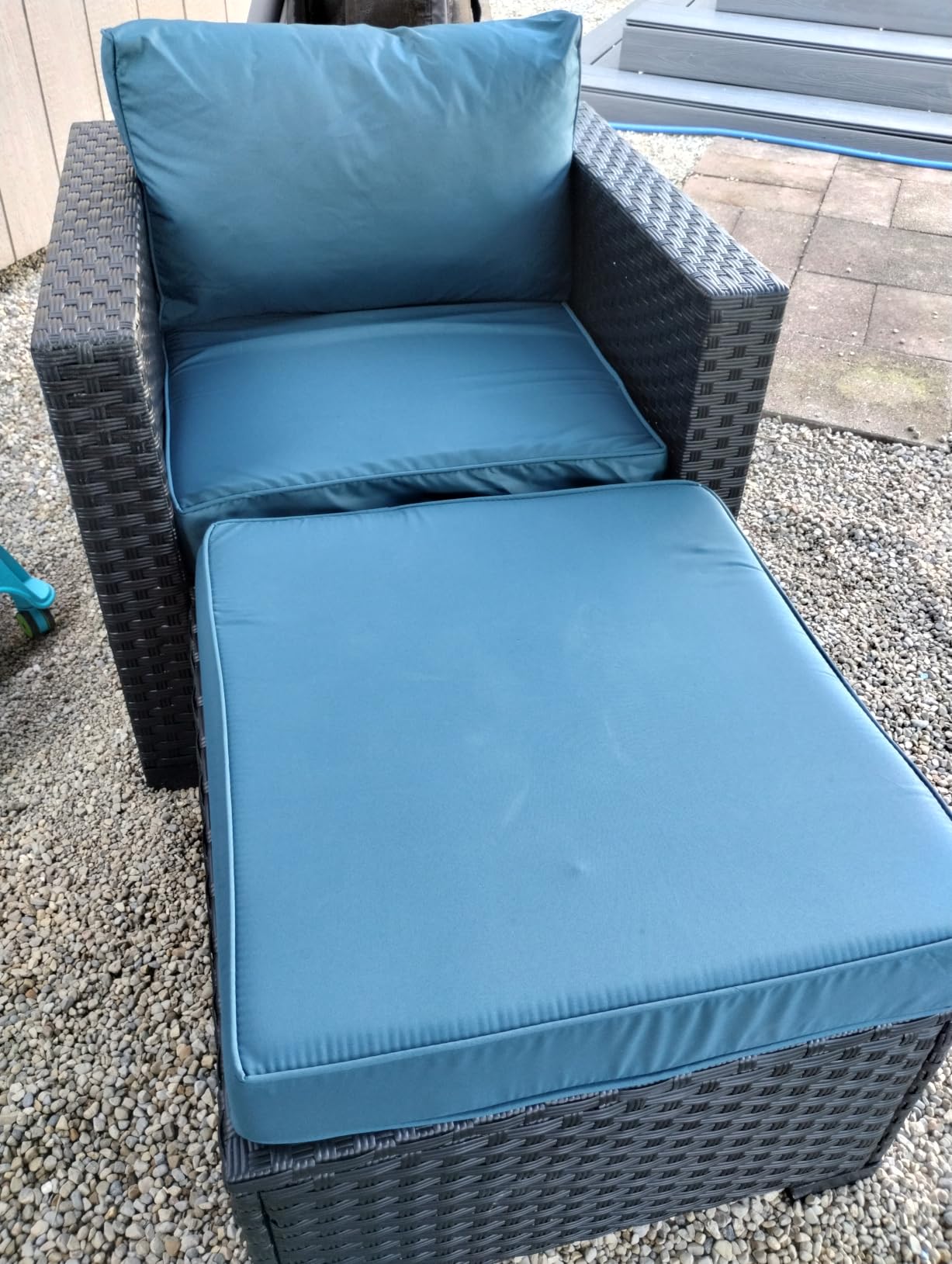 Rattaner Patio Furniture Set 6 Pieces Couch Outdoor Chairs Coffee Table Peacock Blue Anti-Slip Cushions and Waterproof Covers customer photo 2