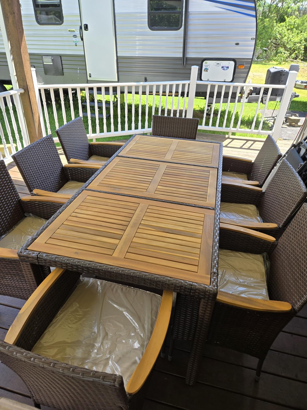 Flamaker Patio Dining Set for 8 Outdoor Acacia Wood Table and Chairs, Black customer photo 1