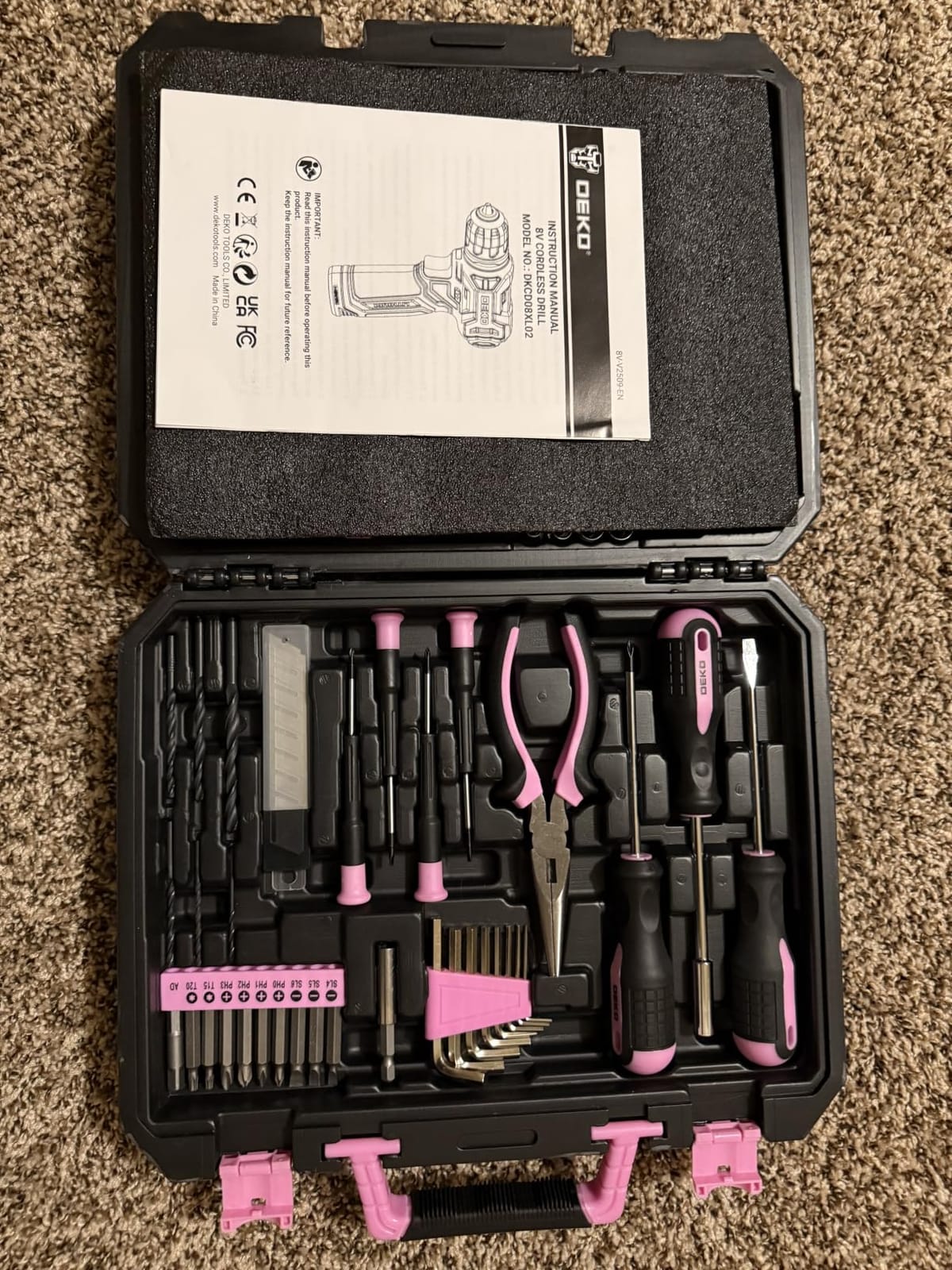 DEKOPRO Drill Set, Home Tool Set with 8V Pink Cordless Drill, Hand Tool Kit for Women, 126 pcs customer photo 1