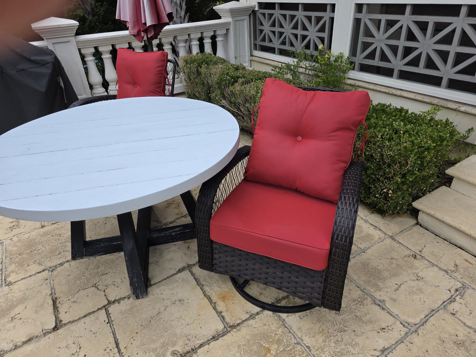 Patio Furniture Set 3 Pieces, Outdoor Swivel Glider Rocker Bistro Set,Beige customer photo 1