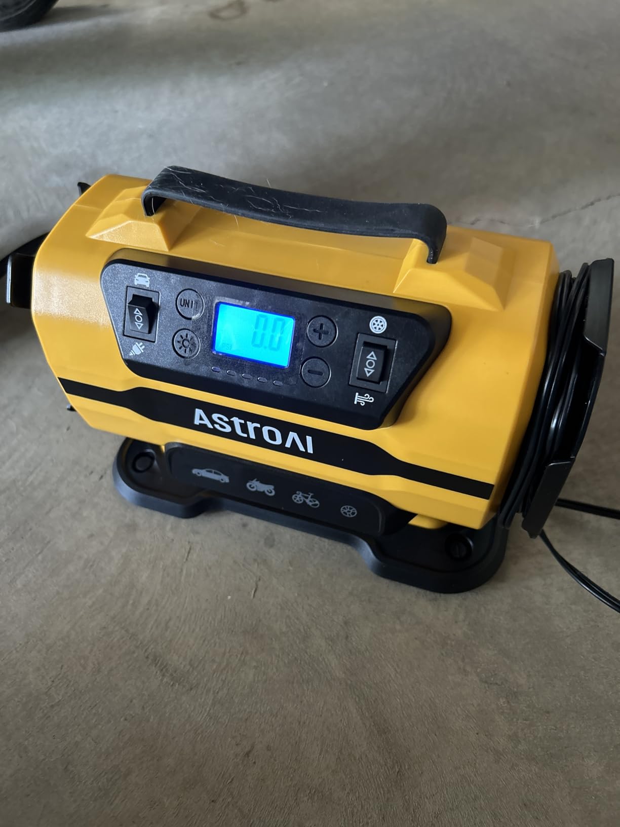 AstroAI Tire Inflator Portable Air Compressor, 12V DC/120V AC Dual Power | Fast-Inflating Air Pump with Dual Metal Motors, 150PSI Digital Gauge for Car, SUV, Bike Tires & Air Mattresses, Yellow customer photo 2