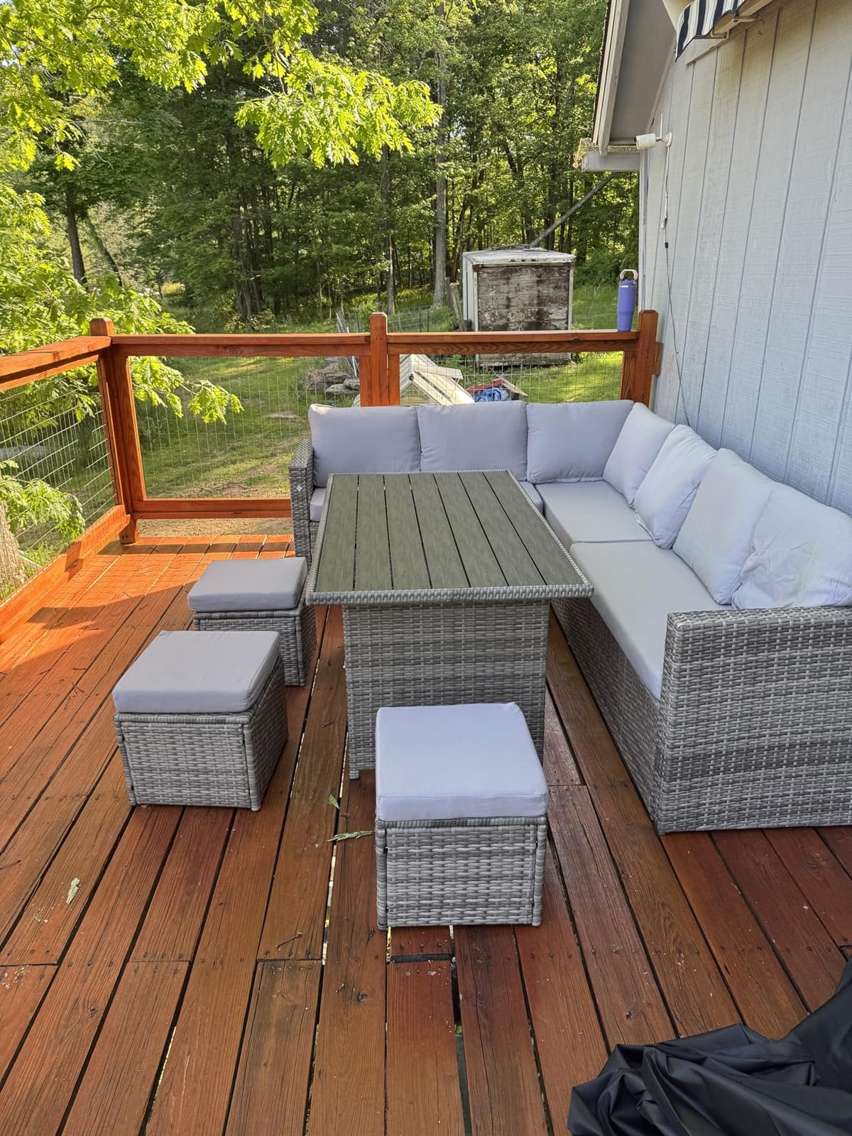 Wumiokio Patio Furniture Set, 7 Pieces Outdoor Patio Furniture with Dining Table&Chair, All Weather Wicker Conversation Set with Ottoman,Brown Rattan & Ivory Cushions (Include Sofa Dust Cover) customer photo 2