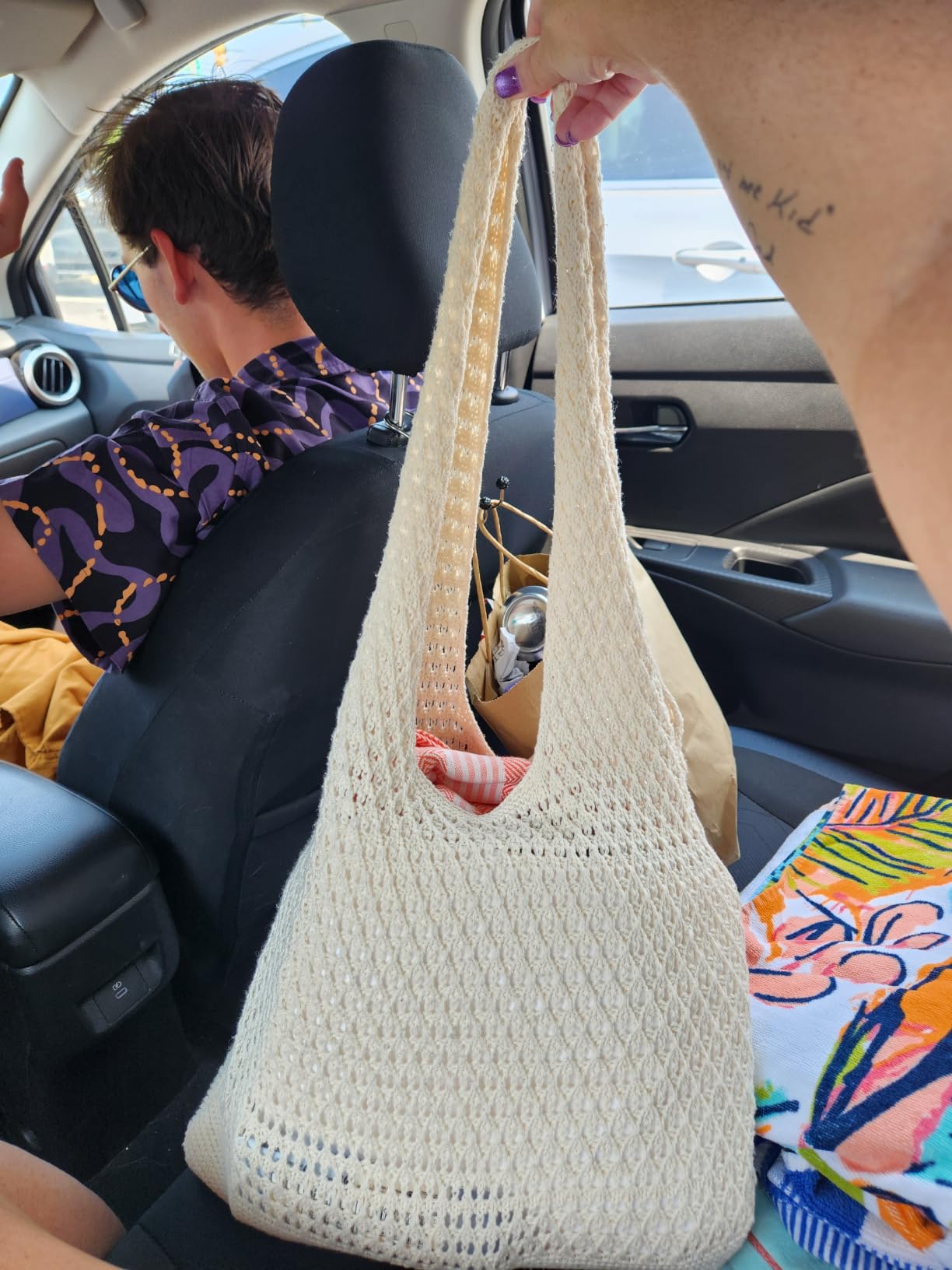 hatisan Crochet Bag for Women, Handmade Knit Beach Tote Bag Summer customer photo 1