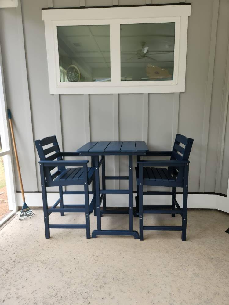 SERWALL 3 Pcs HDPE Bar Height Adirondack Chairs and Bar Table Set, Black customer photo 2