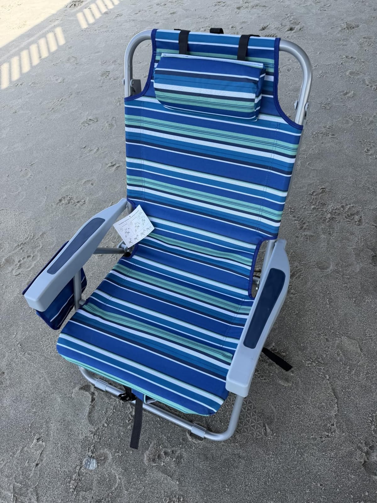 Yestomo Backpack Beach Chair for Adults, Folding Beach Chair with 4 Positions, Heavy Duty Chair with Large Cooler Pouch Support to 350LBS (Stripes_Blue&Cyan&Yellow) customer photo 2