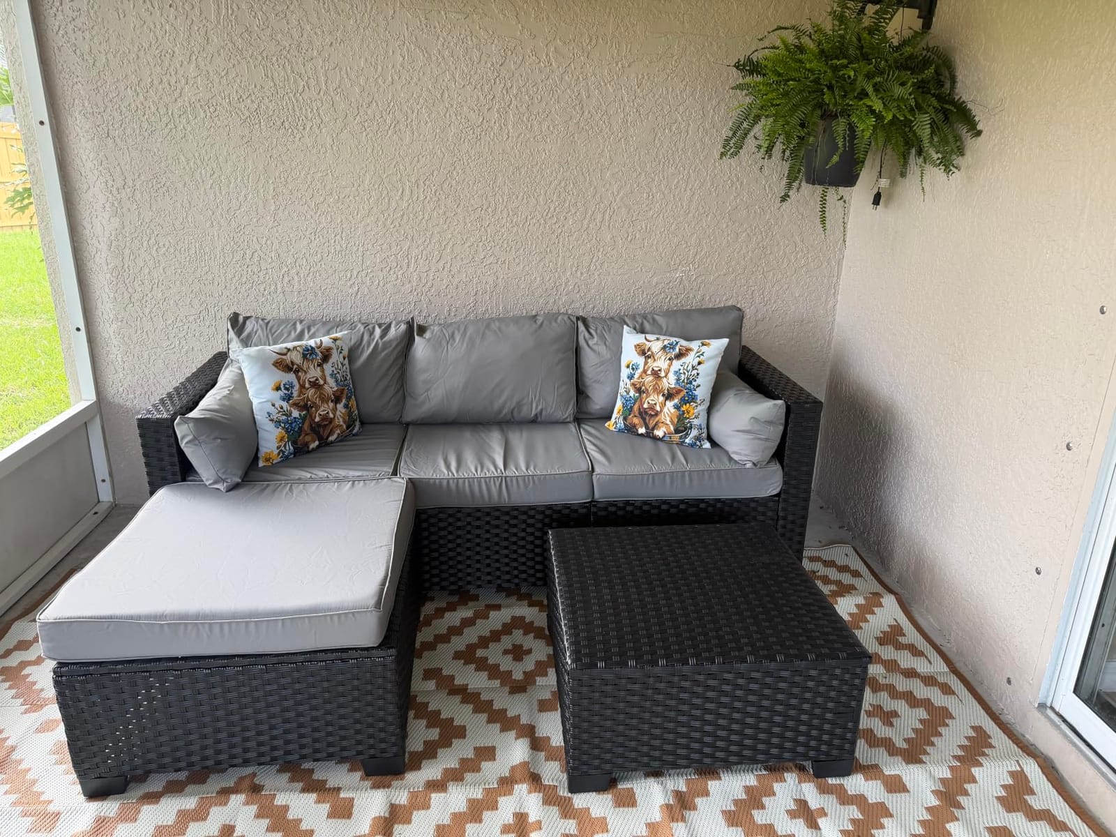Rattaner Outdoor Furniture Set 3 Pieces Wicker Patio Furniture Outdoor Sectional Patio Couch Outdoor Coffee Table All-Weather Non-Slip Cushions Waterproof Covers, Peacock Blue customer photo 2